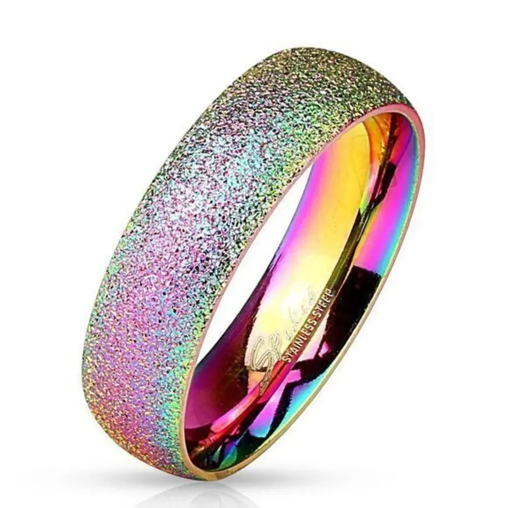 Sand Blast Finish Rainbow IP Classic Dome Ring 316L Stainless Steel Size‎ 6